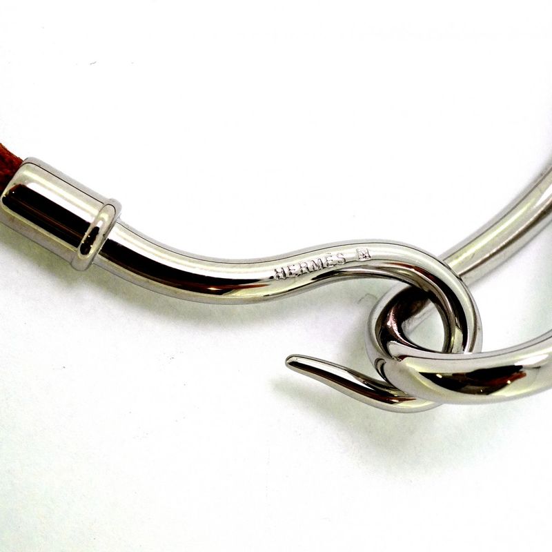 Hermes Bracelet Jumbo Hook Metal Leather Silver Brown Women's