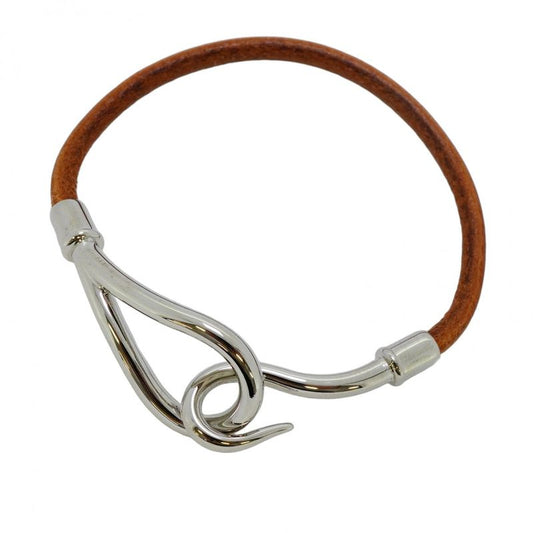 Hermes Bracelet Jumbo Hook Metal Leather Silver Brown Women's