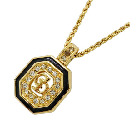 Christian Dior Necklace CD Logo GP Plated Rhinestone Gold Bra Cles Deuce