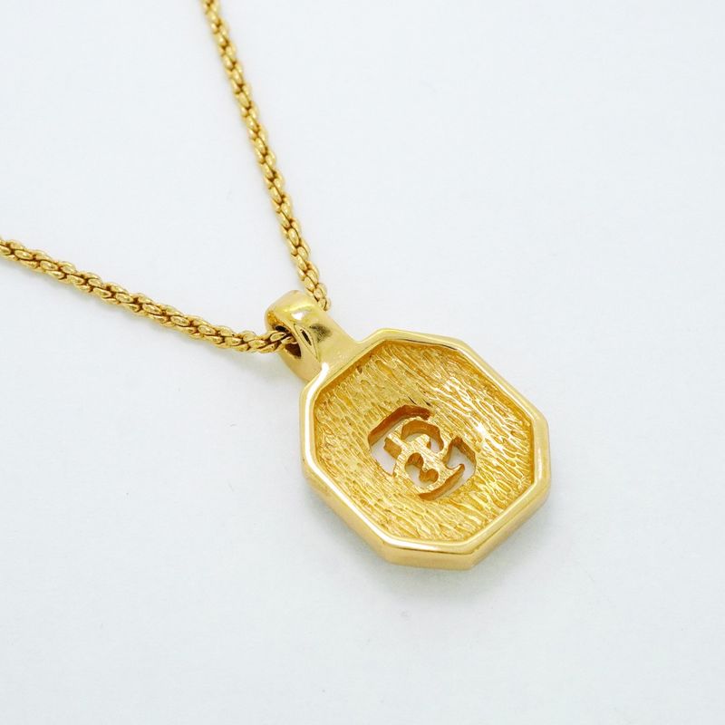 Christian Dior Necklace CD Logo GP Plated Rhinestone Gold Bra Cles Deuce