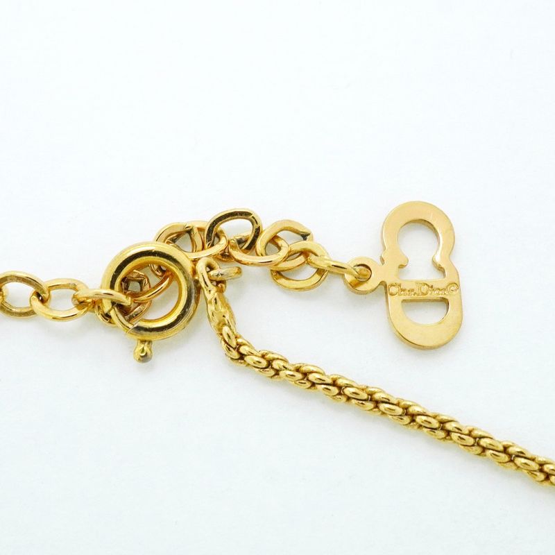 Christian Dior Necklace CD Logo GP Plated Rhinestone Gold Bra Cles Deuce
