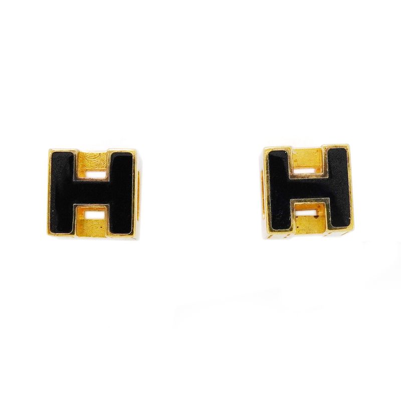 Hermes Earrings H Cube Caged Ash GP Plated Gold Blaccles Deuce