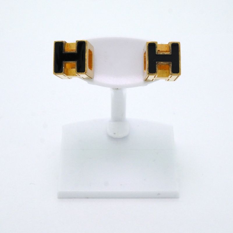 Hermes Earrings H Cube Caged Ash GP Plated Gold Blaccles Deuce
