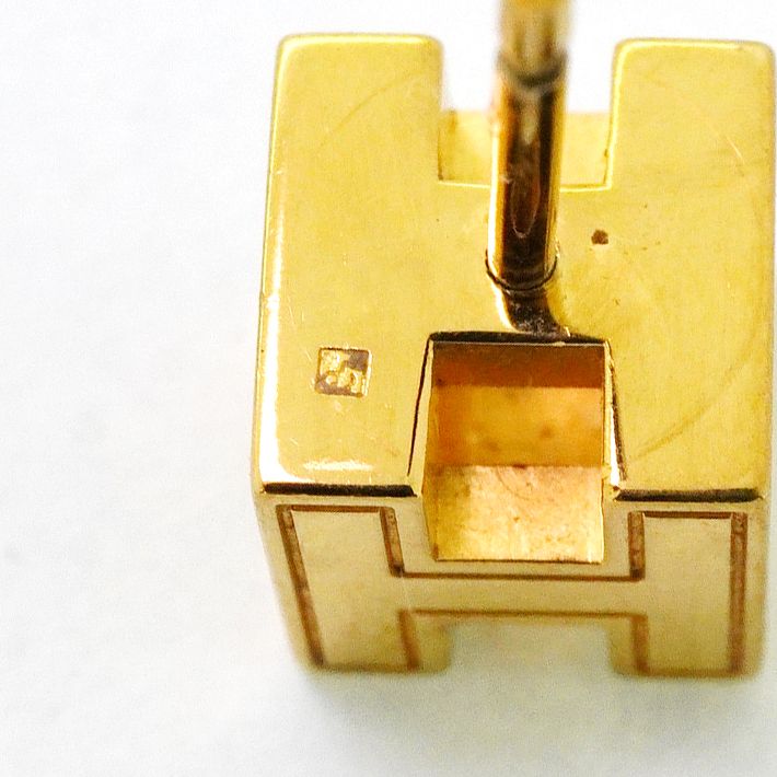 Hermes Earrings H Cube Caged Ash GP Plated Gold Blaccles Deuce