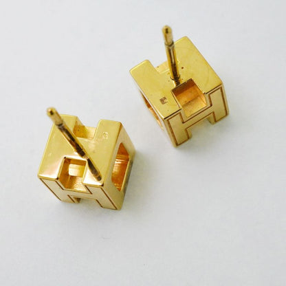 Hermes Earrings H Cube Caged Ash GP Plated Gold Blaccles Deuce