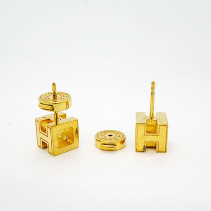 Hermes Earrings H Cube Caged Ash GP Plated Gold Blaccles Deuce