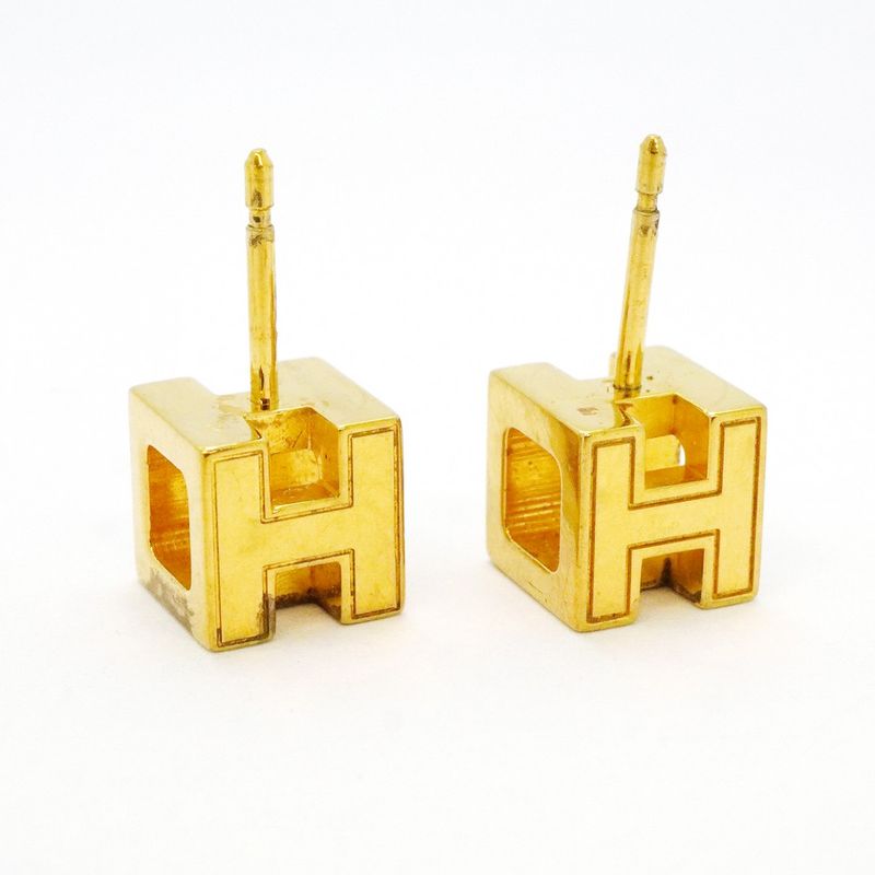 Hermes Earrings H Cube Caged Ash GP Plated Gold Blaccles Deuce