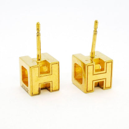 Hermes Earrings H Cube Caged Ash GP Plated Gold Blaccles Deuce