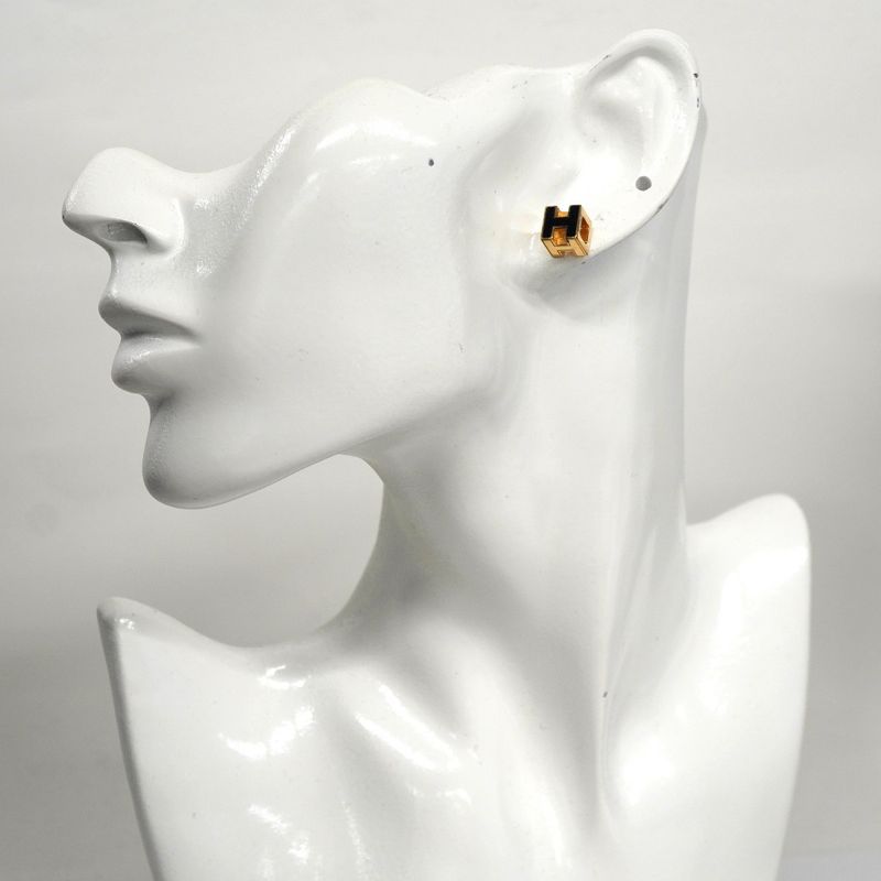 Hermes Earrings H Cube Caged Ash GP Plated Gold Blaccles Deuce