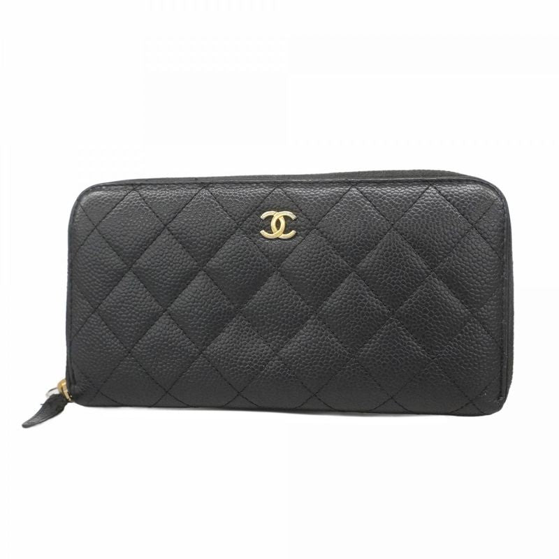 Chanel Long Wallet Matelasse Caviar Skin Black Gold Hardware Women