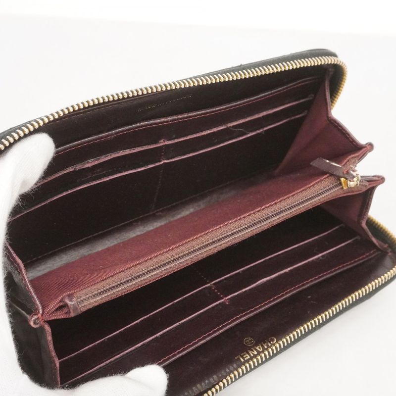 Chanel Long Wallet Matelasse Caviar Skin Black Gold Hardware Women