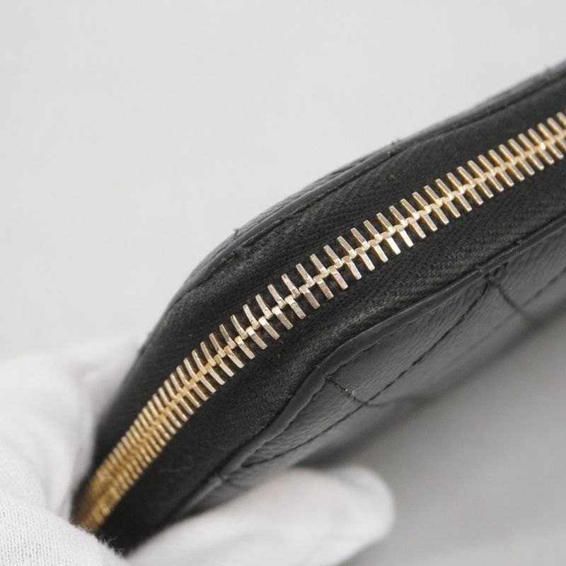Chanel Long Wallet Matelasse Caviar Skin Black Gold Hardware Women