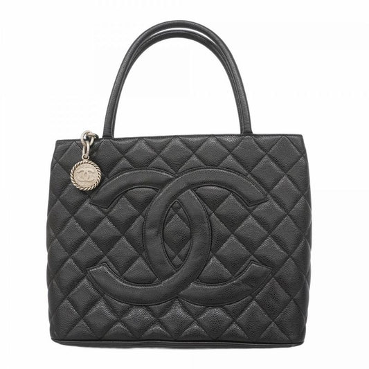 Chanel Tote Bag Revival Tote Caviar Skin Black Silver Hardware Women's