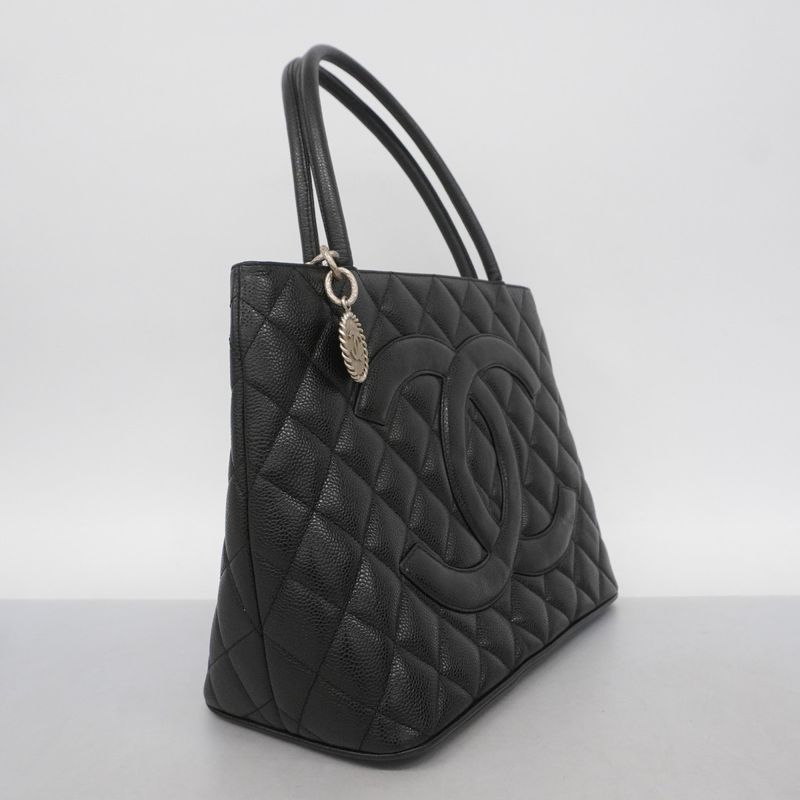 Chanel Tote Bag Revival Tote Caviar Skin Black Silver Hardware Women's