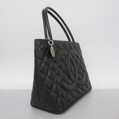 Chanel Tote Bag Revival Tote Caviar Skin Black Silver Hardware Women's