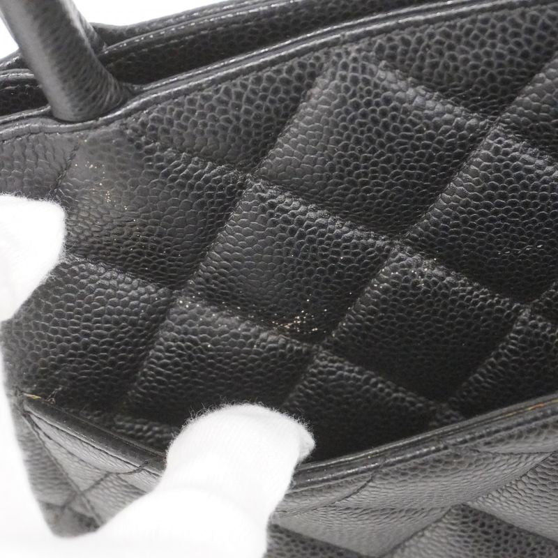 Chanel Tote Bag Revival Tote Caviar Skin Black Silver Hardware Women's
