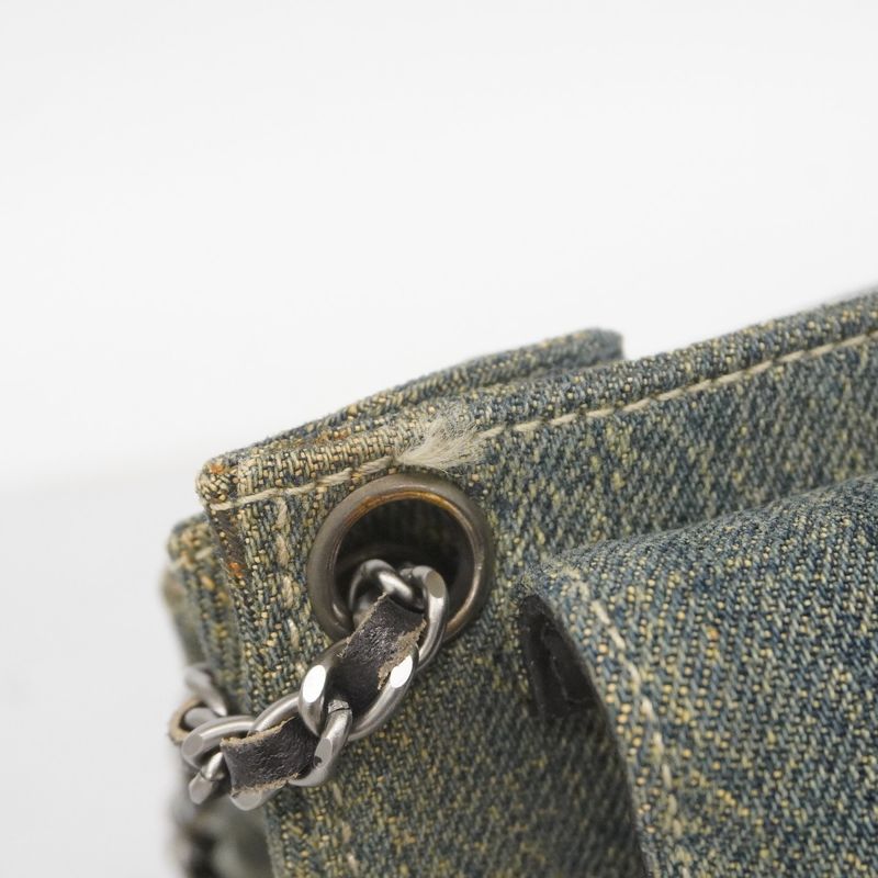 Chanel Shoulder Bag 2.55 Choco Bar Lambskin Denim Black Blue Silver Hardware