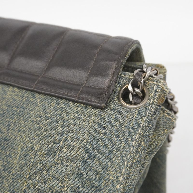 Chanel Shoulder Bag 2.55 Choco Bar Lambskin Denim Black Blue Silver Hardware