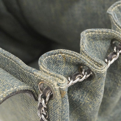 Chanel Shoulder Bag 2.55 Choco Bar Lambskin Denim Black Blue Silver Hardware