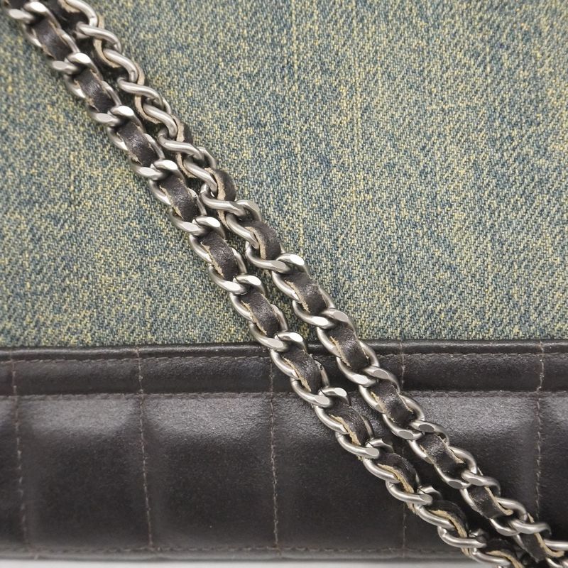 Chanel Shoulder Bag 2.55 Choco Bar Lambskin Denim Black Blue Silver Hardware