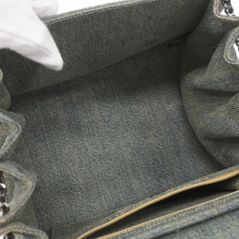 Chanel Shoulder Bag 2.55 Choco Bar Lambskin Denim Black Blue Silver Hardware