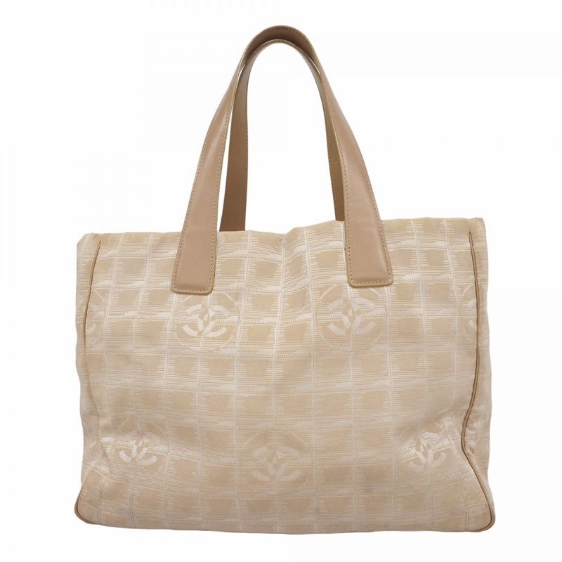 Chanel Tote New Travel Nylon Beige Chien Pan Gold Hardware Women's