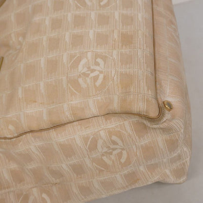 Chanel Tote New Travel Nylon Beige Chien Pan Gold Hardware Women's