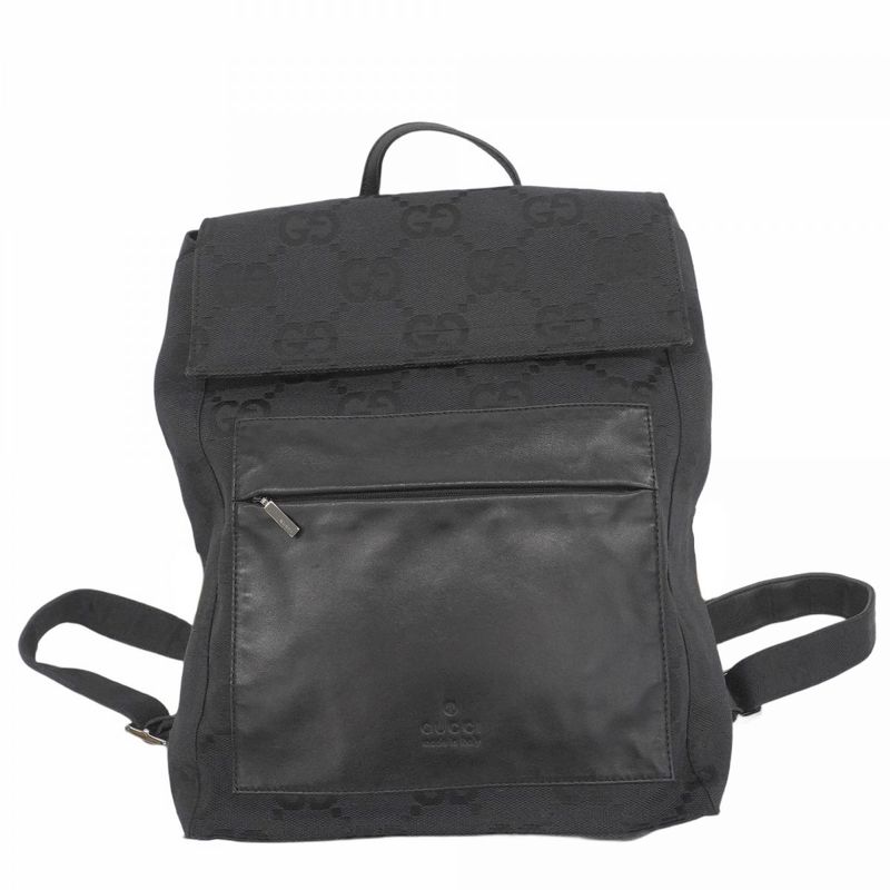 Gucci Backpack Daypack GG Canvas 003 0241 Canvas Black Silver Hardware Women