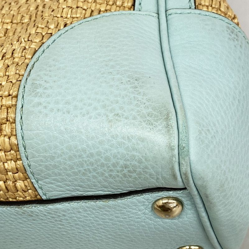 Gucci Handbag Bamboo 336032 Straw Beige Blue Chien Pan Gold Hardware 2way Bag