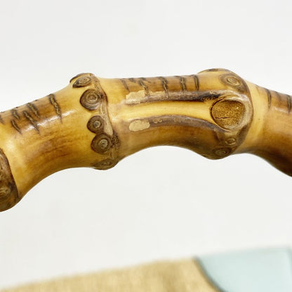 Gucci Handbag Bamboo 336032 Straw Beige Blue Chien Pan Gold Hardware 2way Bag