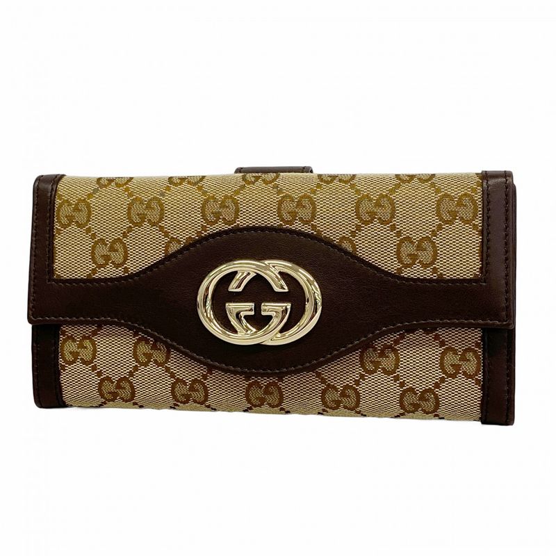 Gucci Long Wallet Interlocking G GG Canvas 282426 Canvas Brown Beige Chien Pan