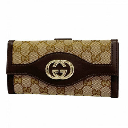 Gucci Long Wallet Interlocking G GG Canvas 282426 Canvas Brown Beige Chien Pan