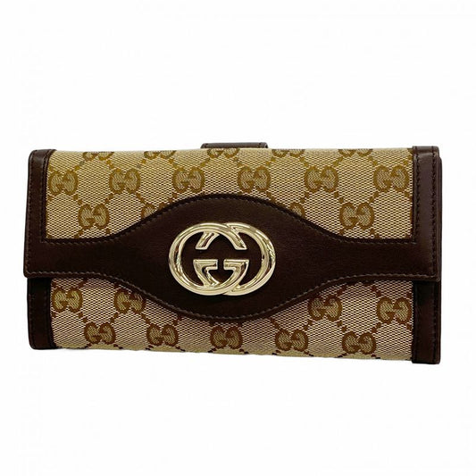 Gucci Long Wallet Interlocking G GG Canvas 282426 Canvas Brown Beige Chien Pan