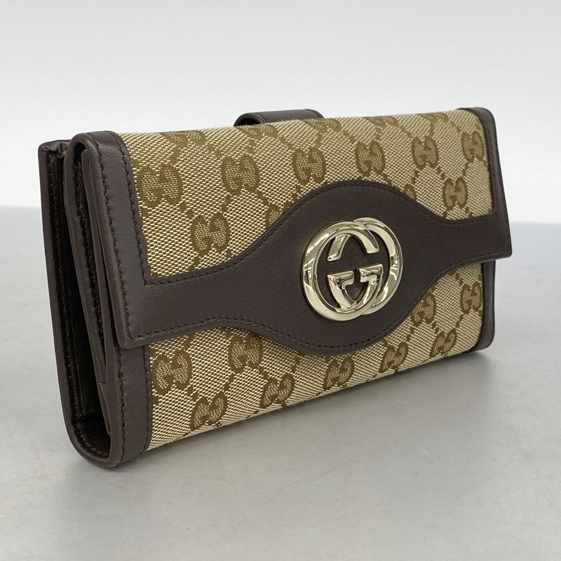 Gucci Long Wallet Interlocking G GG Canvas 282426 Canvas Brown Beige Chien Pan