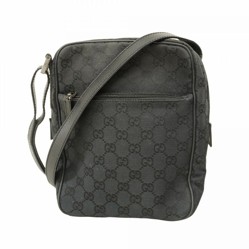 Gucci Shoulder Bag GG Canvas 018 1612 Canvas Black Silver Hardware Women