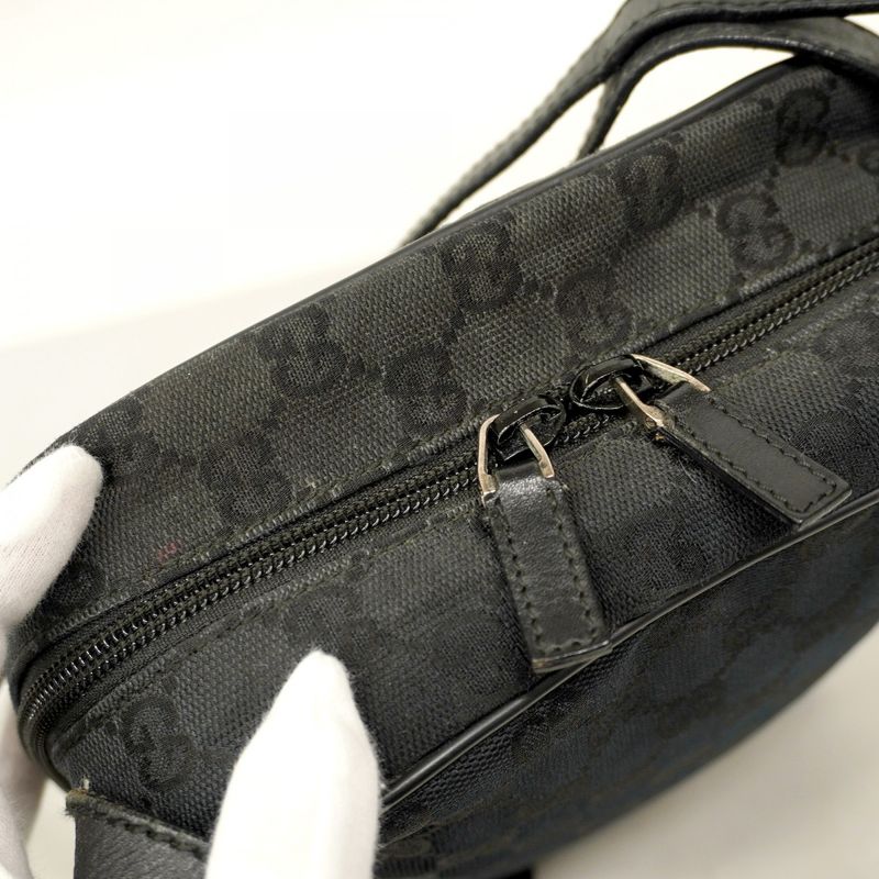 Gucci Shoulder Bag GG Canvas 018 1612 Canvas Black Silver Hardware Women