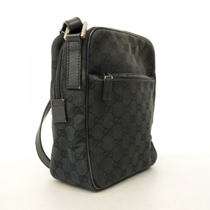 Gucci Shoulder Bag GG Canvas 018 1612 Canvas Black Silver Hardware Women
