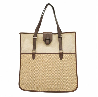 Hermes Tote Bag Sac Jumping Cabas Su Canvas Brown Silver Hardware □K Engraved