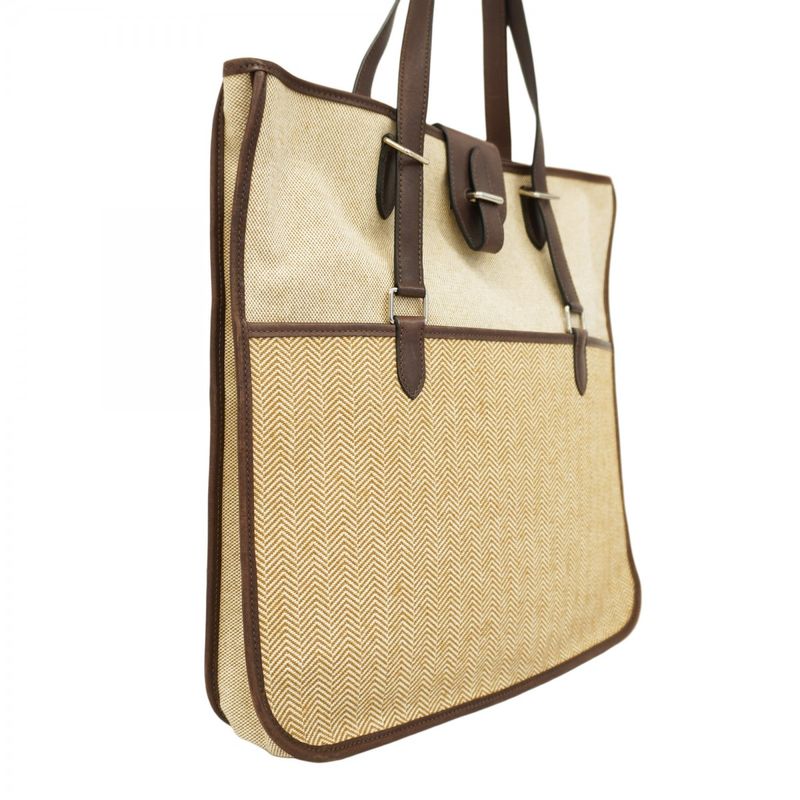 Hermes Tote Bag Sac Jumping Cabas Su Canvas Brown Silver Hardware □K Engraved