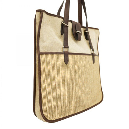 Hermes Tote Bag Sac Jumping Cabas Su Canvas Brown Silver Hardware □K Engraved