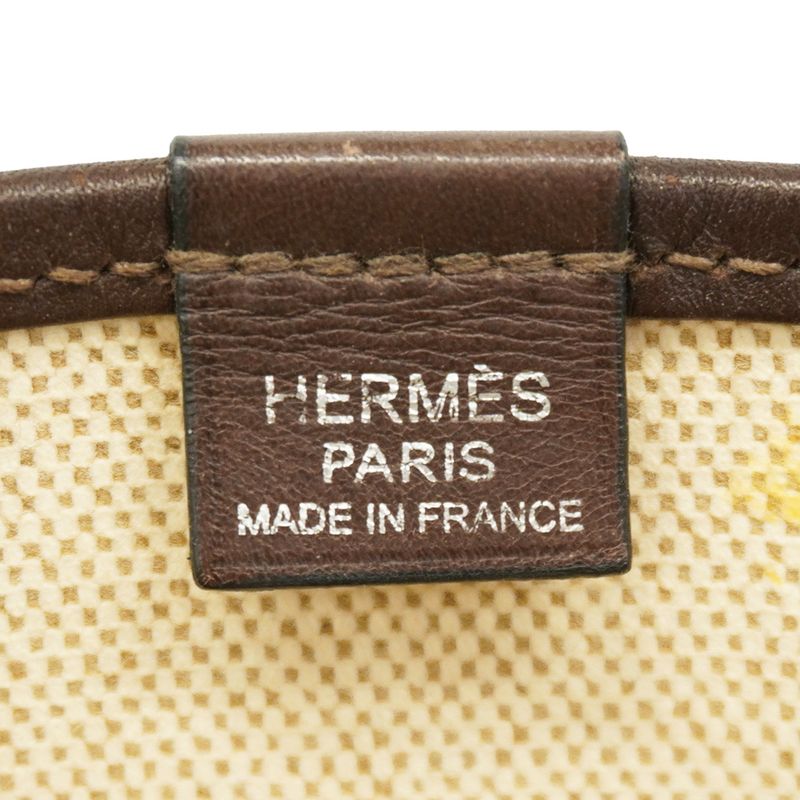 Hermes Tote Bag Sac Jumping Cabas Su Canvas Brown Silver Hardware □K Engraved