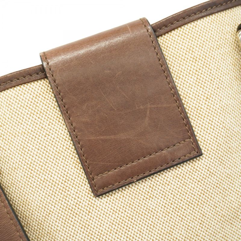 Hermes Tote Bag Sac Jumping Cabas Su Canvas Brown Silver Hardware □K Engraved