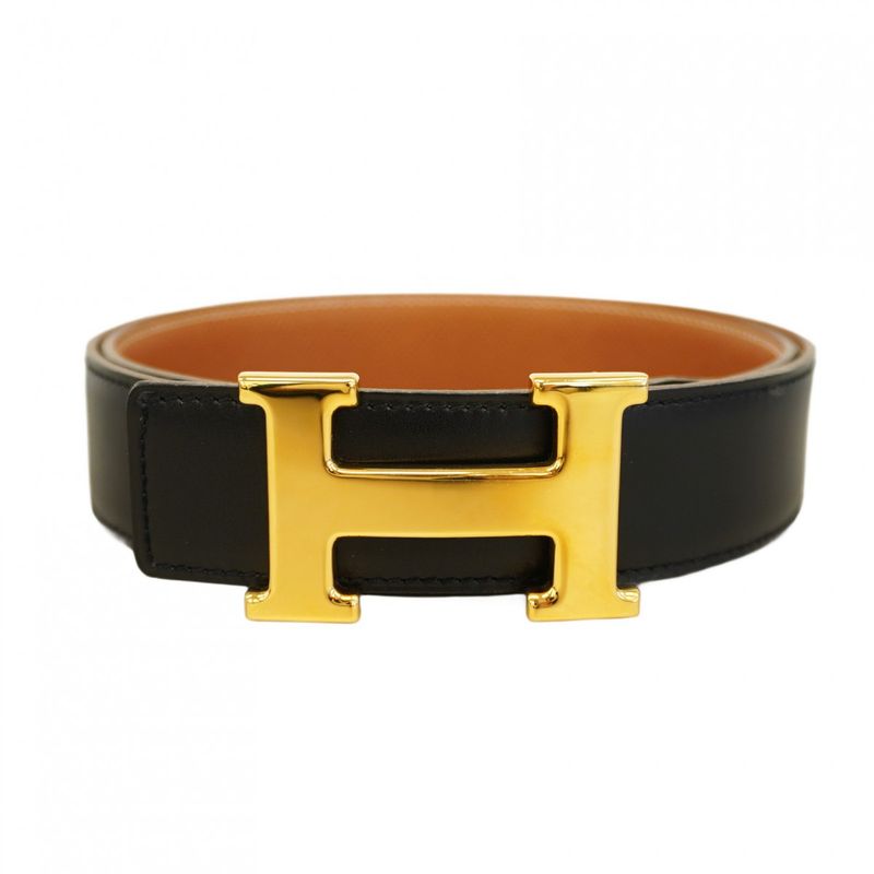 Hermes Belt Constance Belt Courchevel Box Calf Black Gold Hardware 002 Engraved