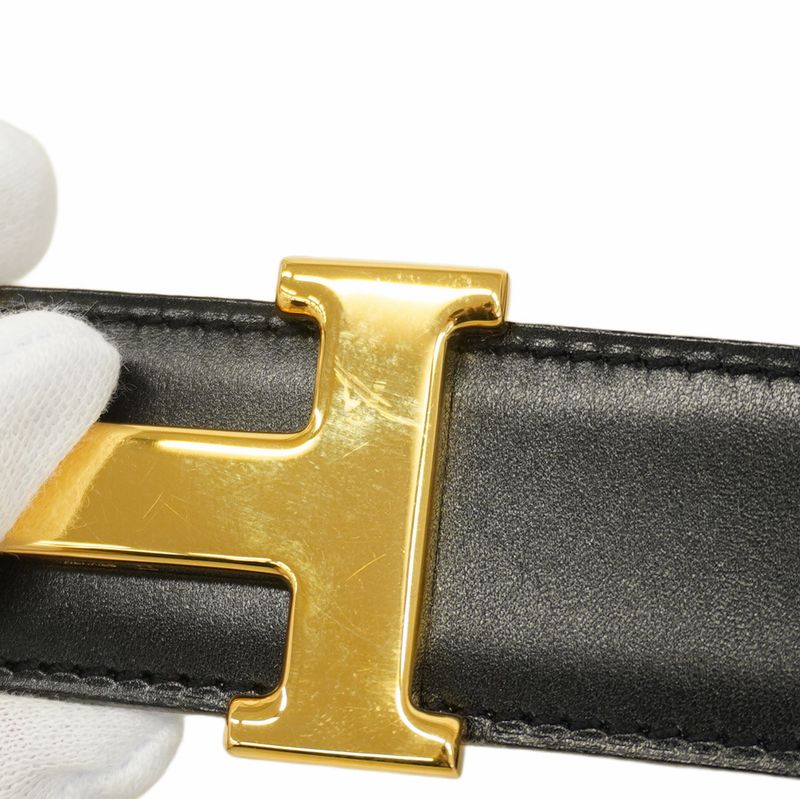 Hermes Belt Constance Belt Courchevel Box Calf Black Gold Hardware 002 Engraved