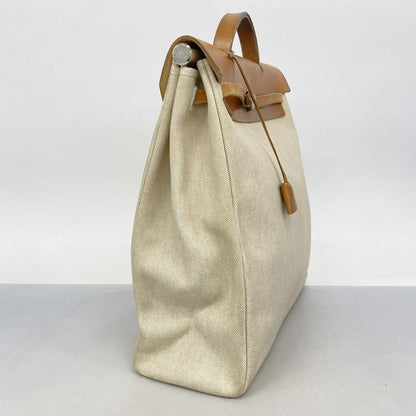 Hermes Handbag Herbag Her Bag MM Toile Ash Beige Silver Hardware □C Engraved