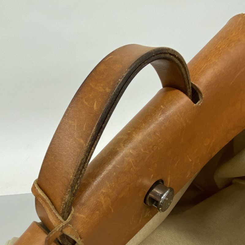 Hermes Handbag Herbag Her Bag MM Toile Ash Beige Silver Hardware □C Engraved