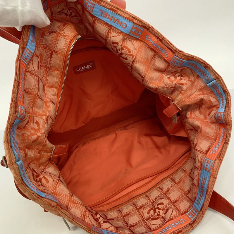 Chanel Tote New Travel Nylon Red Silver Hardware Women's