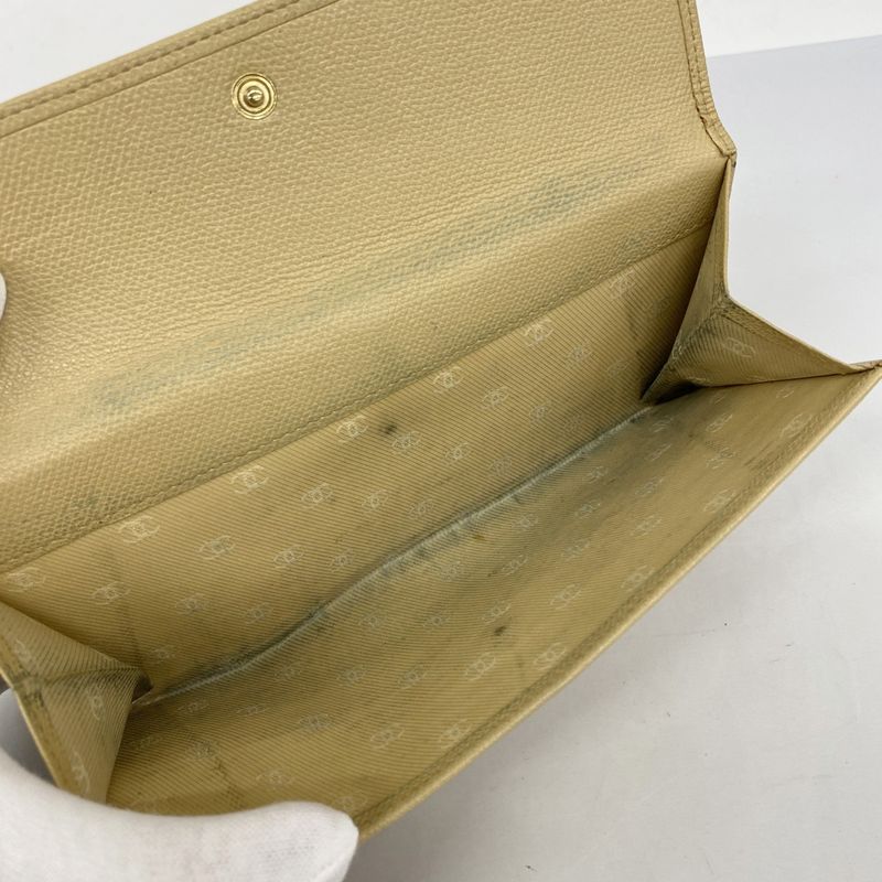 Chanel Long Wallet Coco Button Leather Beige Gold Hardware Women