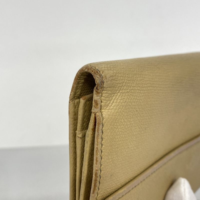 Chanel Long Wallet Coco Button Leather Beige Gold Hardware Women