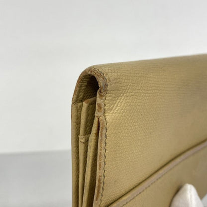 Chanel Long Wallet Coco Button Leather Beige Gold Hardware Women